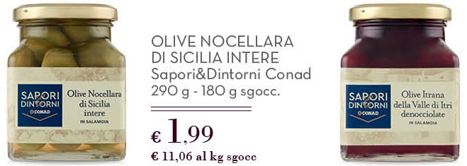 Olive Nocellara di Sicilia intere Sapori&Dintorni Conad 290 g - 180 g sgocc.