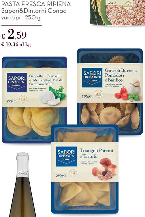 Pasta fresca ripiena – Cappellacci Friarielli e Mozzarella di Bufala, Girasoli Burrata Pomodori e Basilico, Triangoli Porcini e Tartufo, 250 g