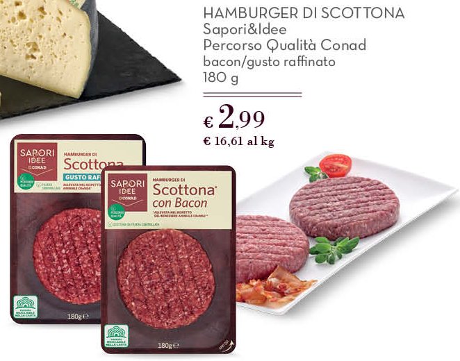 Hamburger di Scottona Sapori&Idee Conad bacon/gusto raffinato 180 g