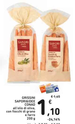 Grissini Sapori&Idee Conad all'olio di oliva, con fiocchi di grano e farro