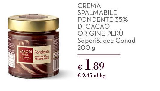 Crema spalmabile fondente 35% di cacao origine Perù 200 g