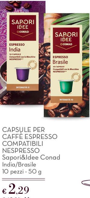Capsule per caffè espresso compatibili Nespresso, India/Brasile, 10 pezzi, 50 g