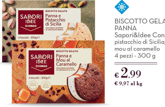 Biscotto gelato panna pistacchio di Sicilia / mou al caramello, 4 pezzi - 300 g