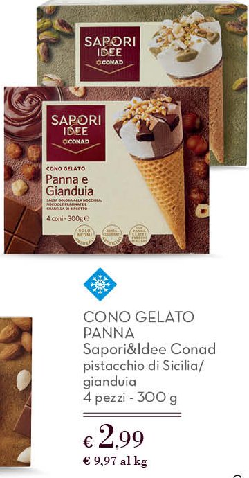 Cono gelato panna pistacchio di Sicilia / gianduia, 4 pezzi - 300 g