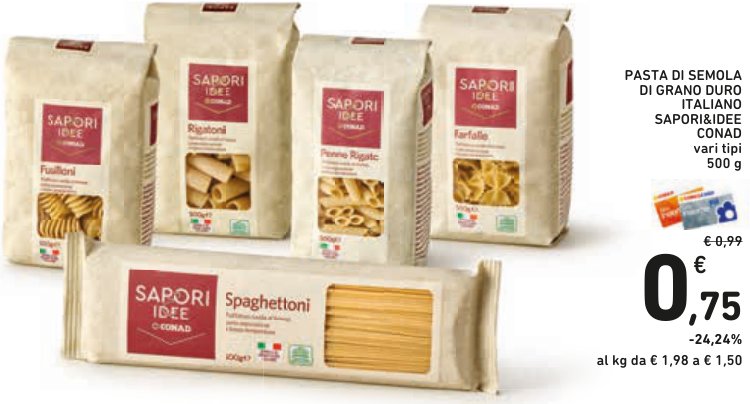 Pasta di semola di grano duro italiano Sapori&Idee Conad, vari tipi, 500 g