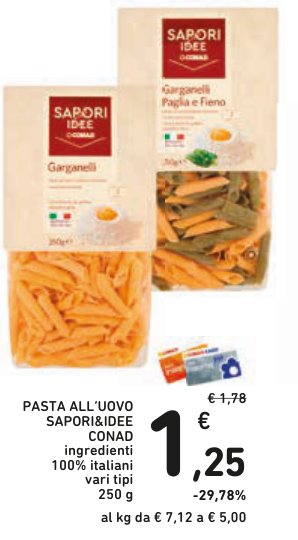 Pasta all'uovo Sapori&Idee Conad ingredienti 100% italiani vari tipi 250 g