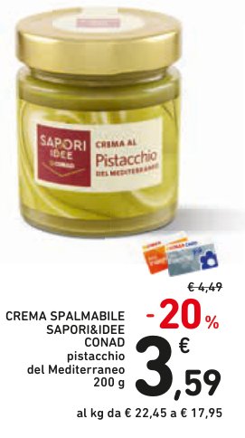 Crema spalmabile al pistacchio del Mediterraneo Sapori&Idee Conad 200 g