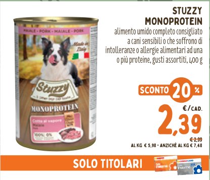Monoprotein alimento umido per cani al maiale