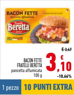 Bacon fette, pancetta affumicata, 100 g