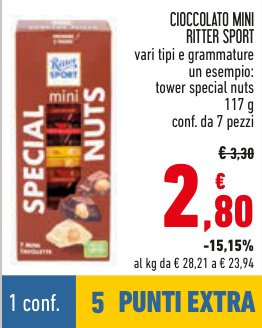 Cioccolato mini Ritter Sport, vari tipi, esempio Special Nuts, 117 g