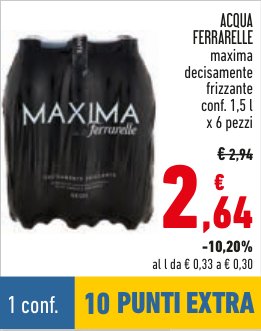 Acqua Ferrarelle Maxima decisamente frizzante confezione 1,5 l x 6 pezzi