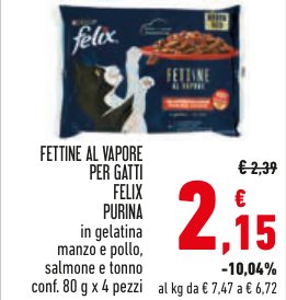 Fettine al vapore per gatti in gelatina, manzo e pollo, salmone e tonno, conf. 80 g x 4 pezzi