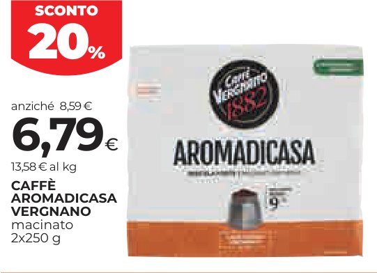 Caffè Aromadicasa Vergnano macinato 2x250 g