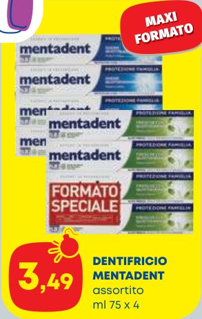 Dentifricio Mentadent assortito, ml 75 x 4