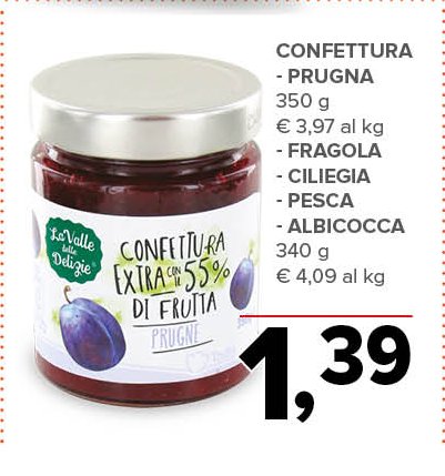 Confettura extra 55% di frutta - prugna, fragola, ciliegia, pesca, albicocca