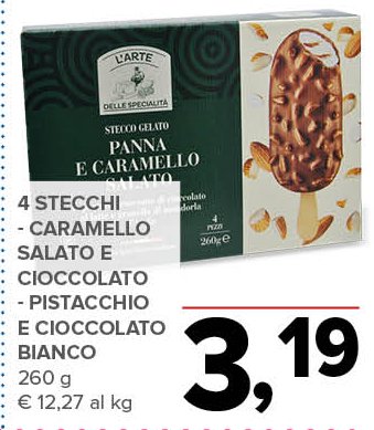 4 stecchi - caramello salato e cioccolato - pistacchio e cioccolato bianco