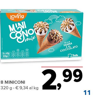 8 Mini Coni alla Panna e Cioccolato