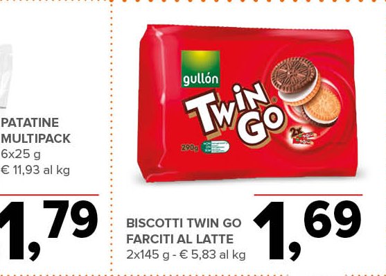 Biscotti Twin Go farciti al latte 2x145 g