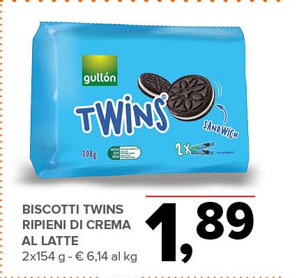 Biscotti Twins ripieni di crema al latte 2x154 g