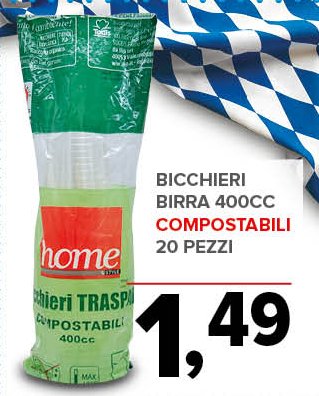 Bicchieri birra 400 cc compostabili 20 pezzi