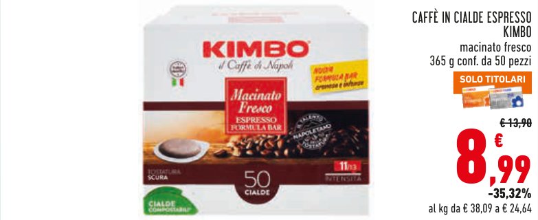 Caffè in cialde espresso, macinato fresco, confezione da 50 pezzi, 365 g