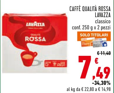 Caffè Qualità Rossa, classico, confezione da 250 g x 2 pezzi