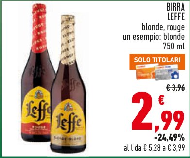 Birra Leffe, bionda o rouge, 750 ml