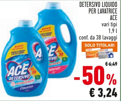 Detersivo liquido per lavatrice, vari tipi, 1,9 l