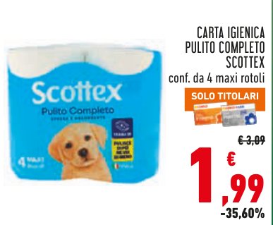 Carta igienica Pulito Completo Scottex, confezione da 4 maxi rotoli