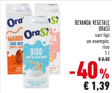 Bevanda vegetale, vari tipi, esempio riso, 1 l