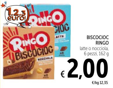 Biscotto Ringo, latte o nocciola, 6 pezzi, 162 g