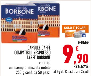 Capsule caffè compatibili Nespresso Caffè Borbone, miscela nobile, 250 g conf. da 50 pezzi