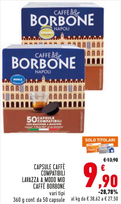 Capsule caffè compatibili Lavazza A Modo Mio Caffè Borbone, vari tipi, 360 g conf. da 50 capsule