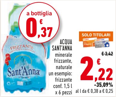 Acqua Sant'Anna minerale frizzante naturale, conf. 1,5 l x 6 pezzi