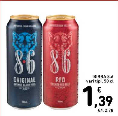 Birra 8.6 vari tipi, 50 cl