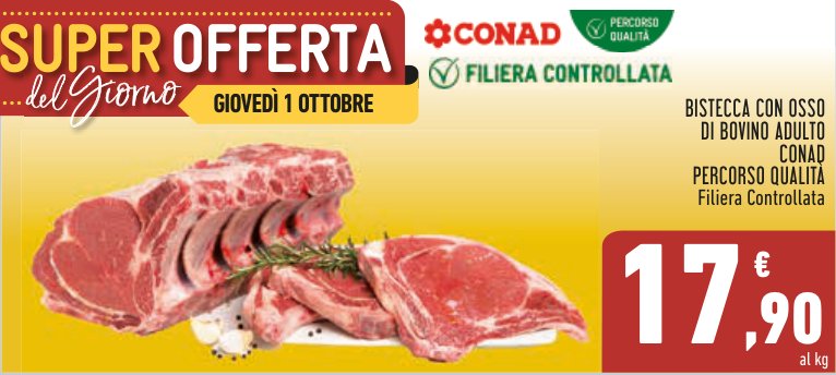 Bistecca con osso di bovino adulto Conad Percorso Qualità Filiera Controllata