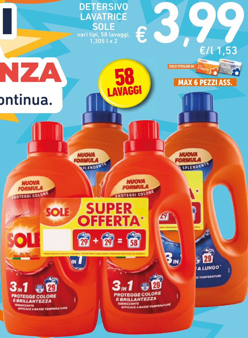 Detersivo lavatrice, vari tipi, 58 lavaggi, 1,305 l x 2