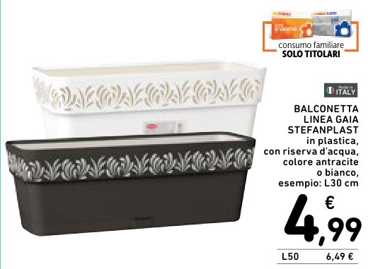Balconetta linea Gaia Stefanplast in plastica, con riserva d'acqua, colore antracite o bianco, esempio: L30 cm