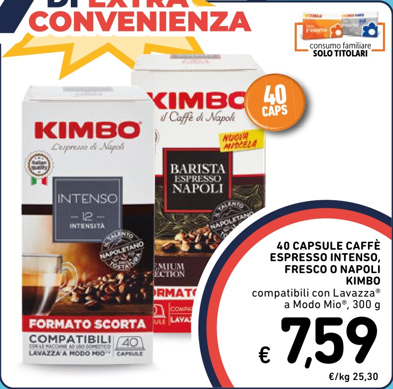 40 capsule caffè espresso Intenso, Fresco o Napoli compatibili con Lavazza A Modo Mio, 300 g