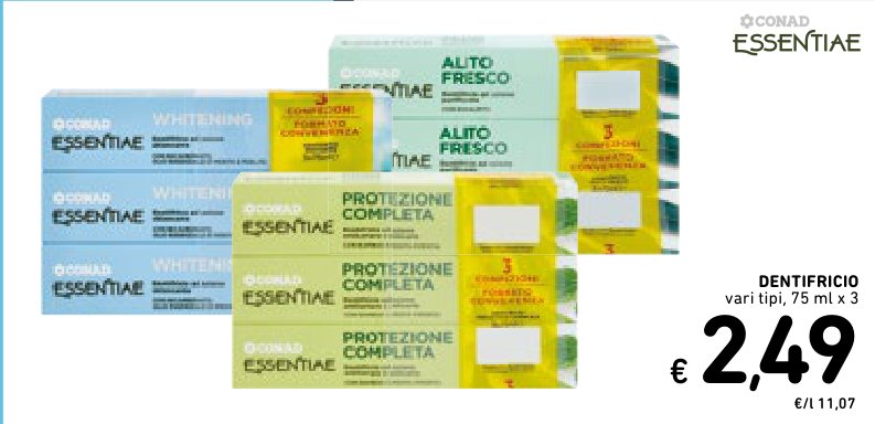 Dentifricio Essentiae, vari tipi, 75 ml x 3