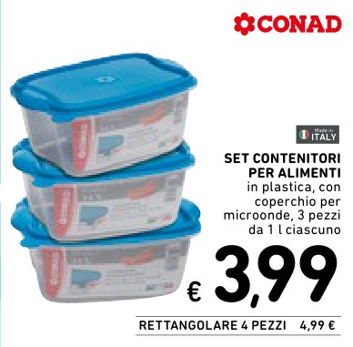 Set contenitori per alimenti rettangolari, 4 pezzi