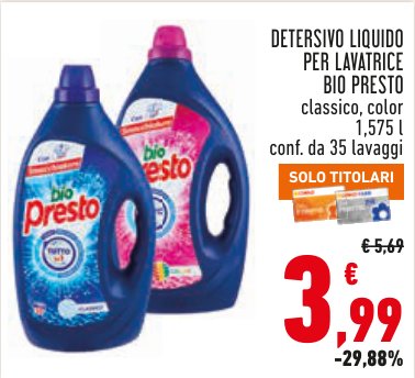 Detersivo liquido per lavatrice Bio Presto, classico/color, 1,575 l
