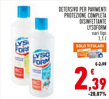 Detersivo per pavimenti Lysoform Protezione Completa Disinfettante, vari tipi, 1,1 l