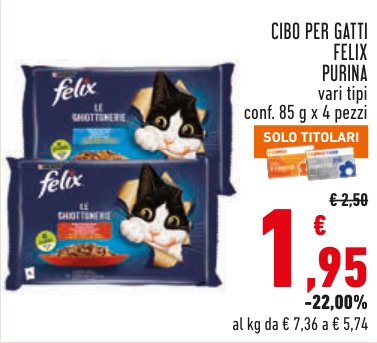 Cibo per gatti Felix Purina, vari tipi, 85 g x 4 pezzi