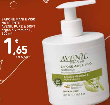 Sapone mani e viso nutriente Avenil Pure & Soft Argan & Vitamina E, 300 ml