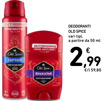 Deodoranti Old Spice vari tipi, a partire da 50 ml