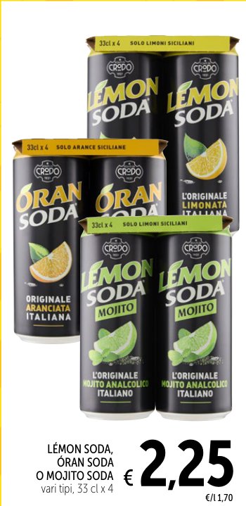 Lémon Soda, Óran Soda o Mojito Soda, vari tipi, 33 cl x 4
