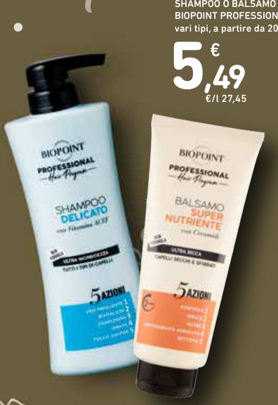 Shampoo o balsamo Biopoint Professional, vari tipi, a partire da 200 ml
