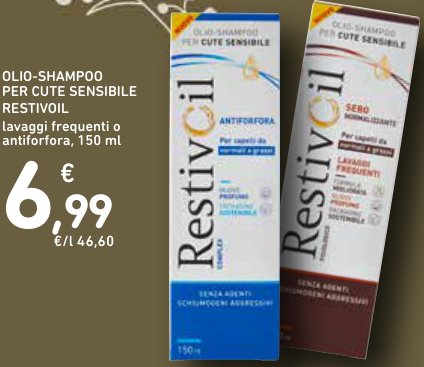 Olio-shampoo per cute sensibile RestivOil, lavaggi frequenti o antiforfora, 150 ml