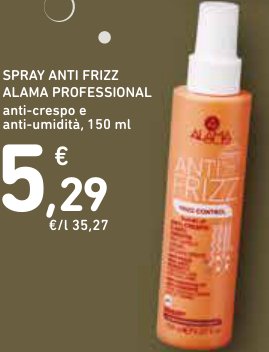 Spray anti frizz Alama Professional anti-crespo e anti-umidità, 150 ml